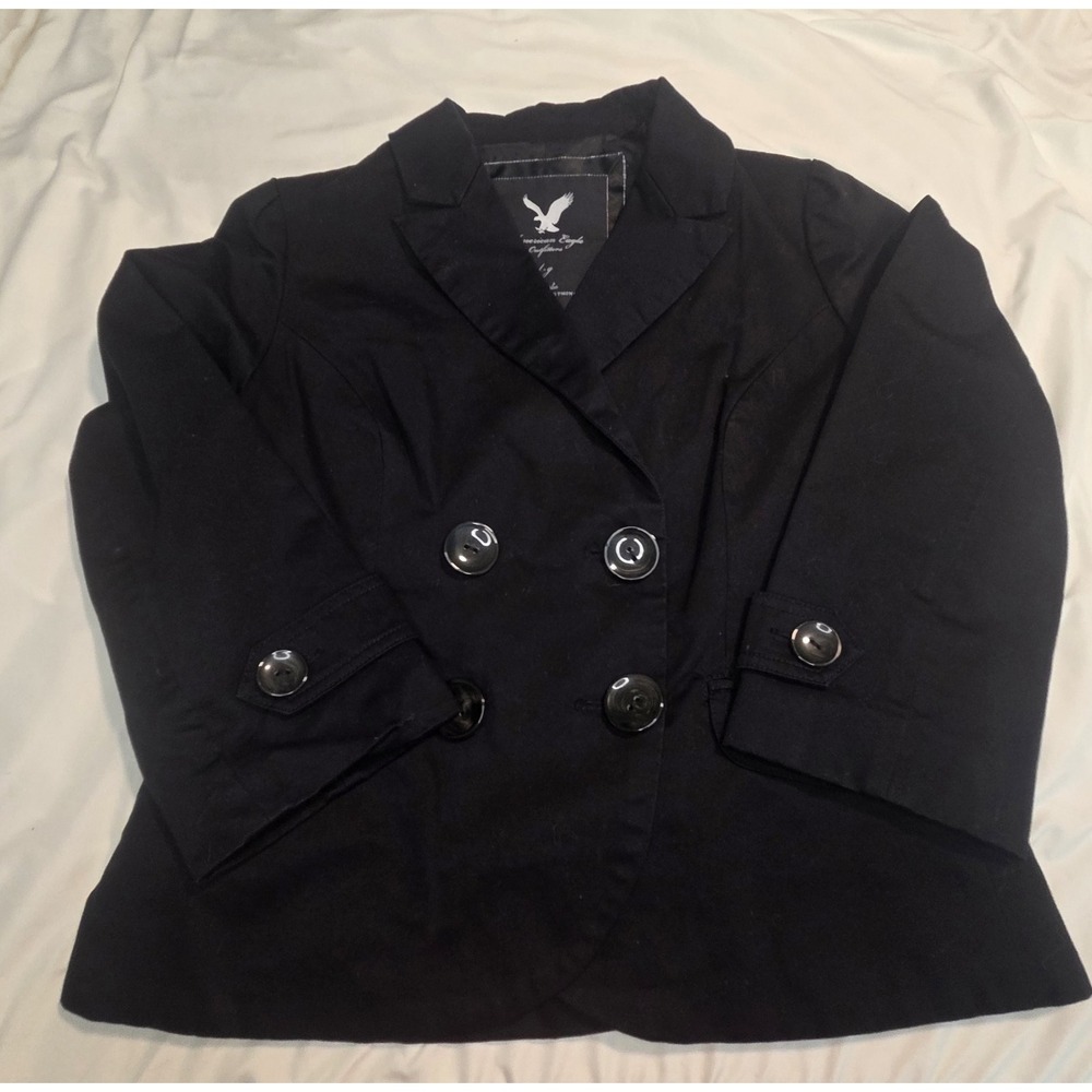 American Eagle Outfitters Double Breasted Pea Coat Jacket Black L L/G Business